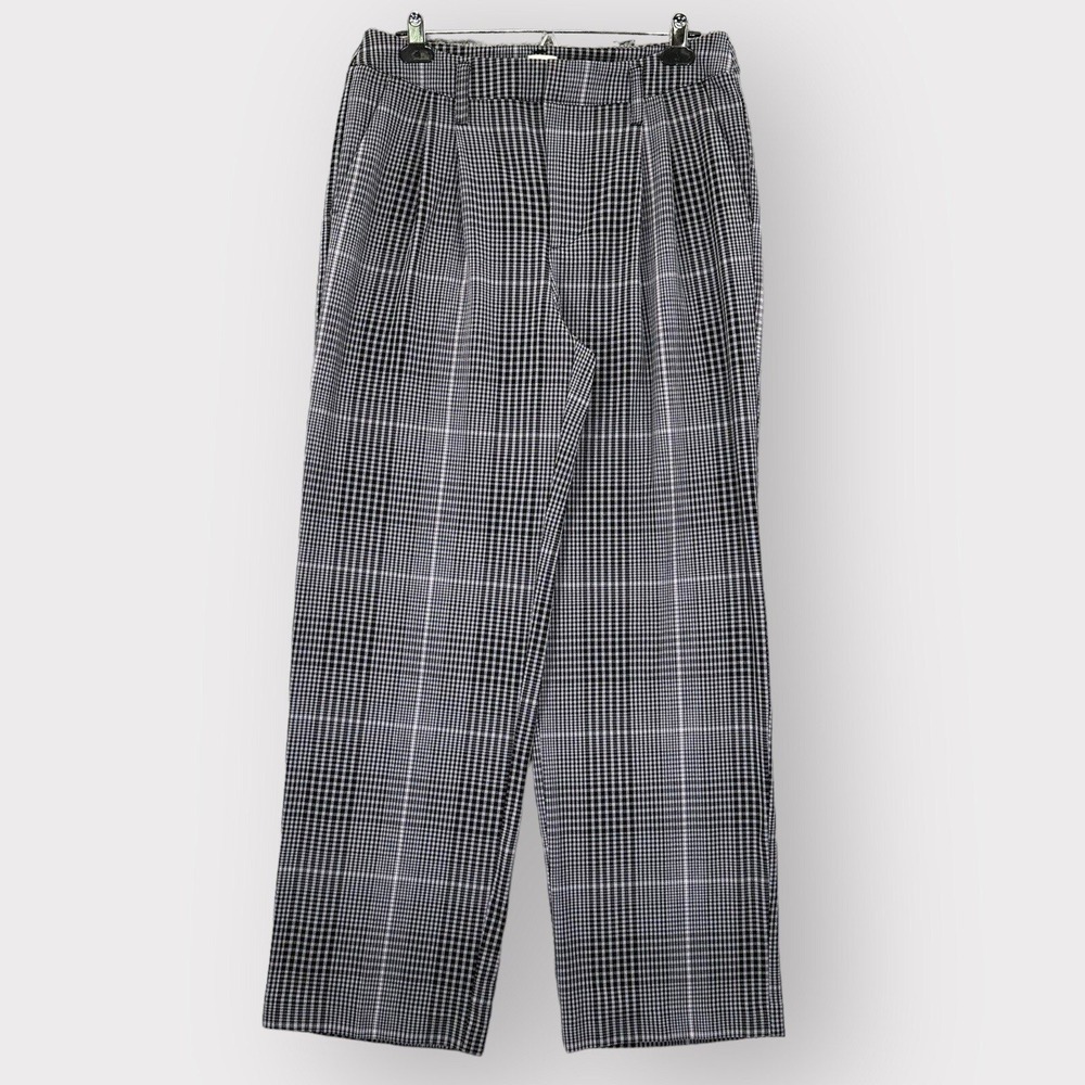 A New Day Plaid Trousers Womens 10 Black White Straight Leg High Rise Excellent